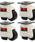 Mighty Solid Heavy Duty Swivel Casters With Zero Fuss Easy Adjustment And Ultra Smooth Flat Base Rollers For Industrial Benches Desks And Server Racks 4 Piece Set, featuring nylon rollers and steel brackets.
