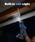 Cordless Reciprocating Saw With Powerful Brushless Motor, 20V, 3500 RPM cutting PVC pipe with built-in LED light