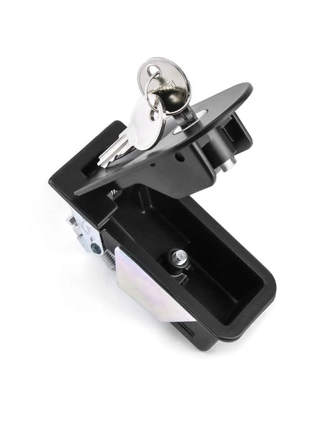 Built Tough Adjustable Compression Latch Keyed Alike Four Pack Flush Mount Cabinet Lock with sturdy alloy finish and keys.