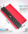 Wide Contour Gauge 5 Inch And 10 Inch With Retractable Measuring Tape 3 Piece Plastic Copy Tool For Odd Shapes And Corners DIY Woodworking Tiles Templates For Kitchen Remodels And Home Projects Great For Making Exact Templates shown with red and black design and dimensions.