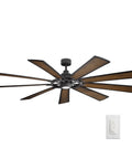Badass Heavy Duty 85 Inch Ceiling Fan With Bright LED Lighting And Slick Distressed Black Industrial Finish Plus Nine Blade Quiet Airflow Blades for stylish ceiling decor.