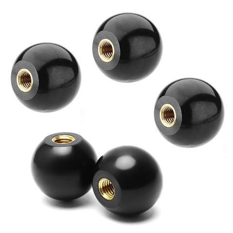 Five Pack Three Eighths Inch Sixteen Thread Ball Knobs Set With One And Three Eighths Inch Diameter, Bakelite Black Handles