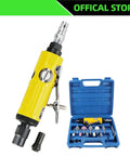No Nonsense 25000 RPM Pneumatic Die Grinder in yellow with assorted grinding tools in blue case, perfect for precision milling and engraving.
