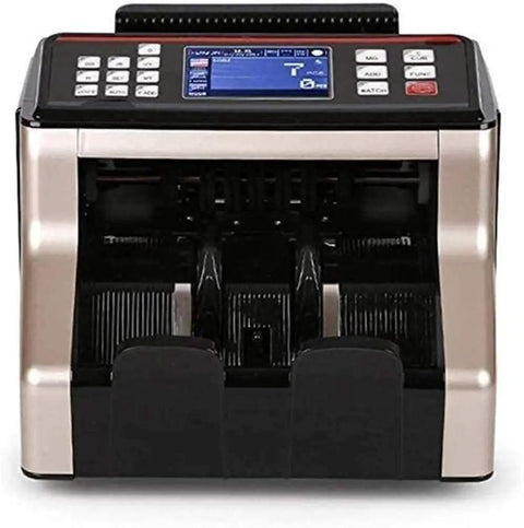 Heavy Duty Automatic Money Counter With UV IR MG Fake Bill Detection Variable Speed Cash Counting Machine featuring a large LED display.