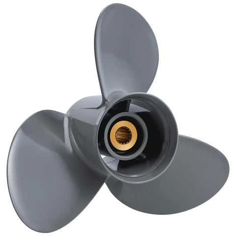 Aluminum Outboard Boat Propeller 13 3/4 Inch Diameter 13 Inch Pitch 3 Blade 15 Spline Right Hand Rotation Fits Honda BF60 75 90 100 115 130HP Engines OEM 58130 ZW1 013AH Replacement, front view