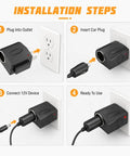Installation steps for Pretty Slick AC To DC Car Adapter Turns Home Outlet Into 12V Cigarette Lighter Jack with LED beacon.