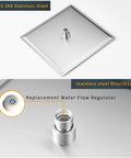 Sixteen Inch Square Rain Shower Head With High Pressure Waterfall Flow, Ultra Thin One Sixteenth Inch Stainless Steel Brushed Finish
