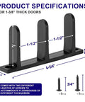 Durable ABS Sliding Closet Door Floor Guide For One And Three Eighths Inch Thick Doors with dimensions and screws shown