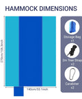 Diagram showing Ultra Lightweight Parachute Nylon Hammock With Tree Straps dimensions 270cm x 140cm, with accessories.