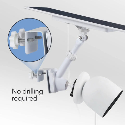 Gutter Mount For Nest Cam Battery And Solar Panel, Two In One Outdoor Mount Bracket with elevated viewing angle, no drilling required