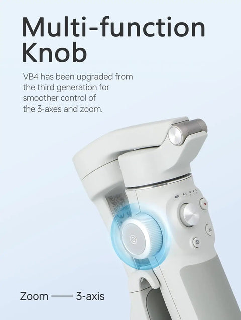 Close-up of multi-function knob on 8.4 Inch Extendable Smartphone Gimbal With AI Tracking And Gesture Control, showing zoom and 3-axis control.