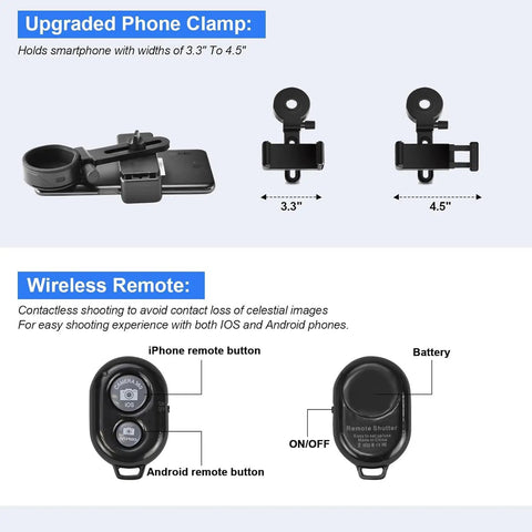 Upgraded phone clamp and wireless remote for 150mm Aperture Reflector Telescope With Manual German Equatorial Mount 750mm Focal Length