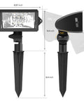18W Low Voltage LED Landscape Flood Light With Adjustable Wall Spotlight showing dimensions and angle adjustability