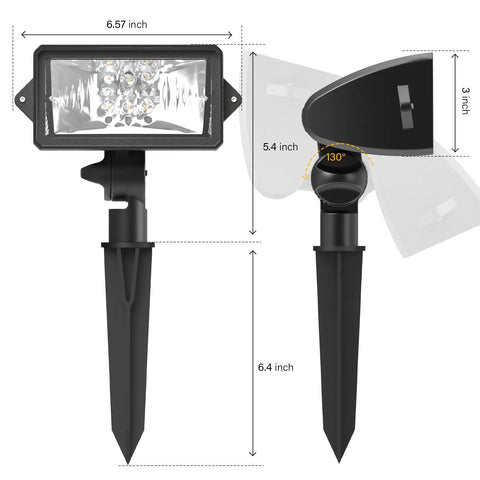 18W Low Voltage LED Landscape Flood Light With Adjustable Wall Spotlight showing dimensions and angle adjustability