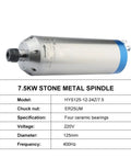 Heavy Duty Workhorse 7.5 Kw Water Cooled Spindle Motor With Er25 Collet Mount For Cnc Routers shown from the side with details.