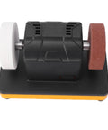 Pissente 18V Cordless Mini Bench Grinder With Adjustable Speed Range From Two Thousand To Six Thousand RPM and portable design on a padded base.
