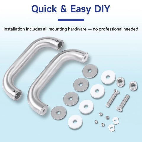 Six Inch Center To Center Glass Shower Door Handle Fits One Quarter To One Half Inch Thick Glass Brushed Nickel Finish Easy DIY Install showing handle and hardware