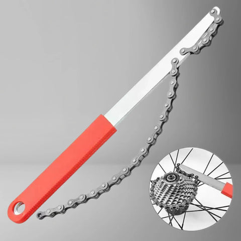 All In One Bike Cassette Tool Kit With Chain Whip, Freewheel Remover And Lockring Extractor for repairs, red handle chain whip