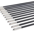 Recurve Bow Arrows 26 Inch Fiberglass Arrow Set With Blue And White Vanes For Target Practice Safety Glass For Youth Beginners Gals 12 Pack Great For Target Practice At The Range, showing black shafts and silver tips