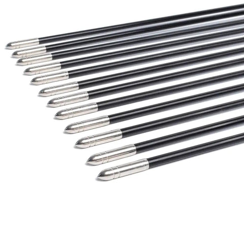 Recurve Bow Arrows 26 Inch Fiberglass Arrow Set With Blue And White Vanes For Target Practice Safety Glass For Youth Beginners Gals 12 Pack Great For Target Practice At The Range, showing black shafts and silver tips