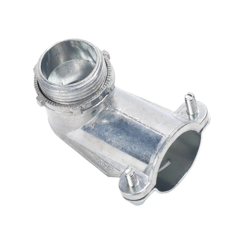 Heavy Duty 10 Pack 3/4 Inch 90 Degree Squeeze Connector Zinc Alloy Conduit Fitting MC Cable Adapter For Junction Boxes showcasing a single elbow connector.