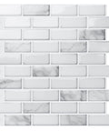 Self Adhesive 12x12 Backsplash Tiles 10 Pack For Kitchen Shower And Fireplace, DIY Friendly Install, white marble design