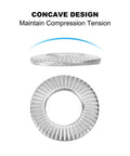 M8x16mm 304 Stainless Steel Belleville Spring Disc Washer 50 Pack Conical Knurled Gasket For Automotive Industrial Construction Use Heavy Duty Be Beefy Performance Flat Washer Set concave washer side and top view