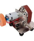 Aynuma Mini Belt Sander And Bench Grinder Combo, 7 Speed Electric Knife Sharpener With Adjustable Worktable For Woodworking Metal Polishing Deburring Precision DIY Projects At Up To 9000 Rpm close-up of worktable and motor.