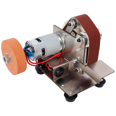 Aynuma Mini Belt Sander And Bench Grinder Combo, 7 Speed Electric Knife Sharpener With Adjustable Worktable For Woodworking Metal Polishing Deburring Precision DIY Projects At Up To 9000 Rpm close-up of worktable and motor.