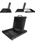 Top Tier Heavy Duty 17 Inch Rack Mount KVM Console Drawer With VGA And USB Ports For Any Switch 1U Height Server Rack Monitor 1280X1024 LCD open view