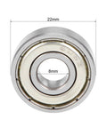 Front view of 608ZZ Deep Groove Double Shielded Ball Bearing, 8x22x7mm size, chrome steel construction, suitable for skate and motor use.