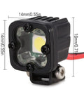 Close-up of RC Crawler LED Headlights for Axial TRX4 TRX6 SCX10 90046 Wraith Redcat Gen8 One Tenth RC Car with dimensions shown