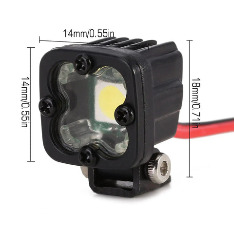 Close-up of RC Crawler LED Headlights for Axial TRX4 TRX6 SCX10 90046 Wraith Redcat Gen8 One Tenth RC Car with dimensions shown