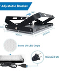 Diagram of Two Pack 100W UV Black Lights For Glow Parties And Stage Lighting IP65 Waterproof Beefy Ultraviolet Lamps showing adjustable bracket and plug