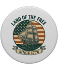 Patriotic US Flag Retro Sailboat PopGrip Adhesive Phone Grip with ship on flag background, "Land of the Free Since 1776" text