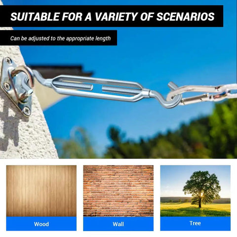 Heavy Duty M12 Galvanized Steel Turnbuckle Hook To Hook Rigging Connector Rust Proof Tension Adjuster Workhorse Grade For Fences And Machinery 3 Pack mounted on a wall.