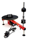 25W Electric Stretch Film Wrapping Machine for Pallet Packing, showing dual-mode system with red base and film holder.