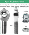 Heavy Duty 7/8 Inch Heim Joint Rod End Kit With 0.875 Threads showing dimensions for suspension applications.