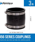 3 Inch Flexible DWV Pipe Coupling Unshielded Connector For PVC ABS Cast Iron And Steel Slip On Repair Coupler With Stainless Bands