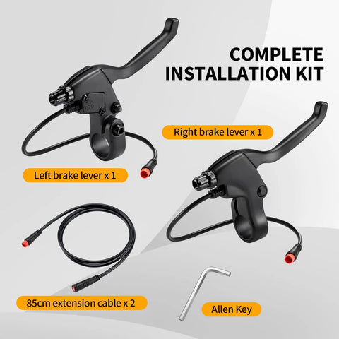 Complete set of Dual Action Ebike Brake Levers with 2 Pin Connector and 2 Wires for Electric Bicycles and E Bike Scooters, 1 Pair