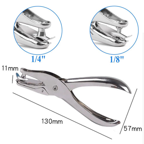 Dual Size Metal Hole Puncher For Office And Crafts Two Punch Heads One Quarter Inch One Eighth Inch Compact Desktop Design