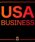 USA Business logo with orange and red gradient text on black background