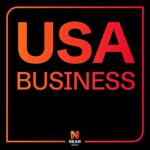 USA Business logo with orange and red gradient text on black background
