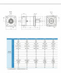 Slick Planetary Gearbox Speed Reducer Featuring Lightning Smooth 8 Arcmin Backlash And No Drama Nema 34 Stepper Mount dimensions and specifications chart.