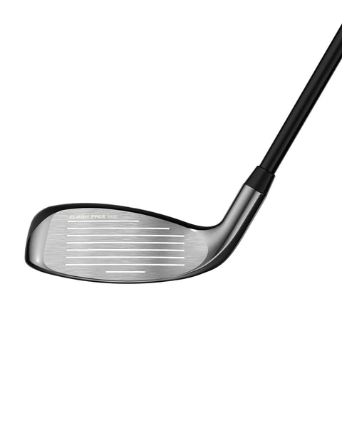 Close-up of the clubface of the Rogue ST Max OS Lite 5 Hybrid Ladies Graphite 4.0 Flex Standard Golf Hybrid with Tungsten Weighting.