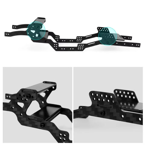 Axial SCX24 Carbon Fiber Low Center Of Gravity Chassis Frame Kit Replacement For RC Crawler, featuring CNC-milled carbon fiber