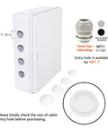 Side view of Rugged ABS Plastic IP65 Dustproof Waterproof Junction Box Electrical Enclosure showing cable entry holes.