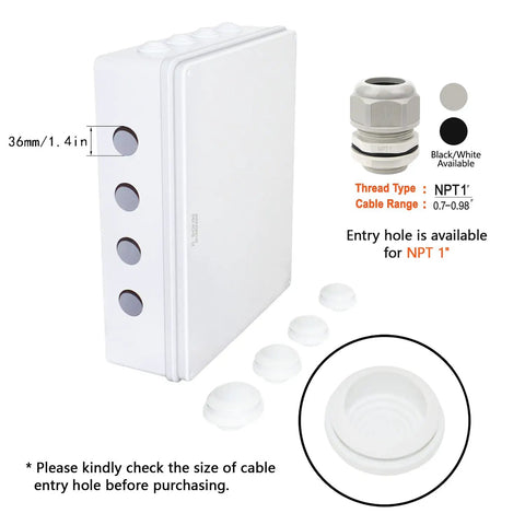 Side view of Rugged ABS Plastic IP65 Dustproof Waterproof Junction Box Electrical Enclosure showing cable entry holes.