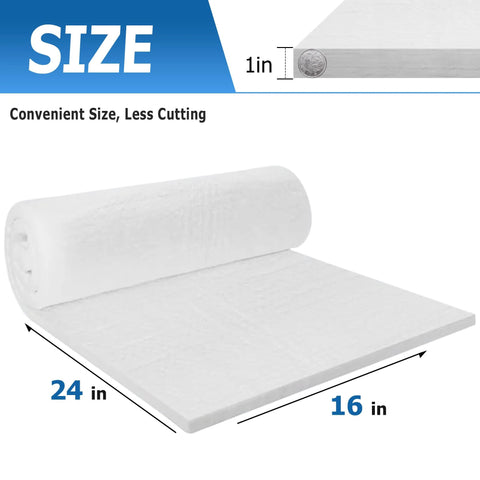 Nelyrho ceramic fiber insulation blanket, 24 x 16 x 1 in, white, rolled sheet