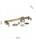 Heavy Duty Grid Brace Ceiling Box Kit With Four Inch Round Box And Two And One Eighth Inch Depth, Concentric Knockouts In One Half Inch And Three Quarter Inch, Sliding Bracket Mount, Mount Anywhere On The Bracket For Twenty Four Inch Spans, components displayed